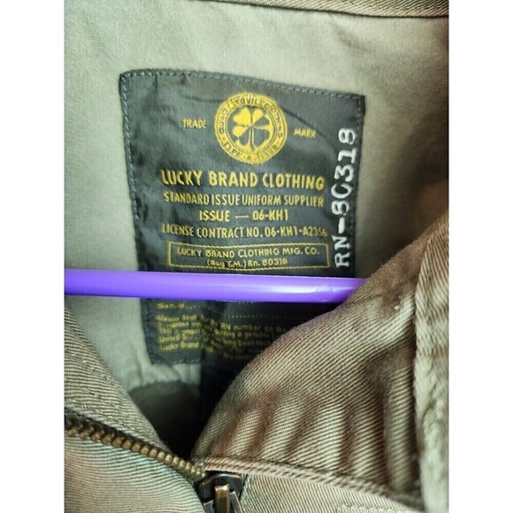 Lucky Brand Womens/Mens Military Field Jacket Hood Full Zip Olive Green Y2K - Picture 5 of 9